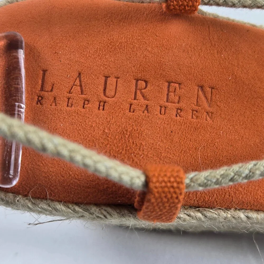 Lauren Ralph Lauren Size 8B Amelie Orange Lace Up Sandals Espadrille Wedge Heels